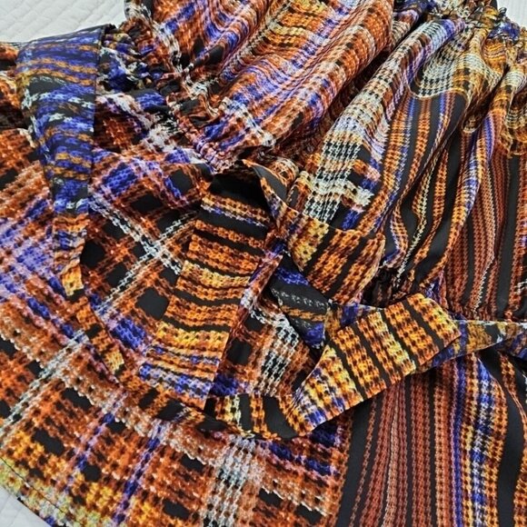 Cato Cold Shoulder Boho Blouse XL Jewel Tones Puff Sleeves Belted EUC Fairycore - Picture 3 of 15